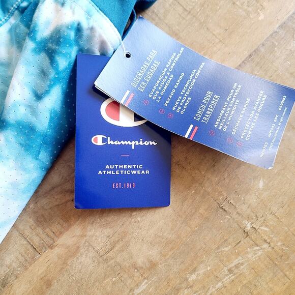Champion Tie Dye Blue Athletic Shorts Size Large Women's NEW LINER‎ Double Dry - Picture 2 of 8